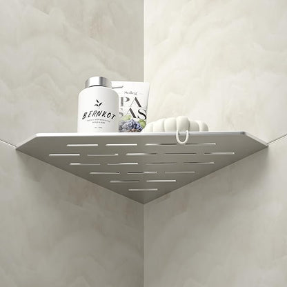 Corner Shower Shelf 10" Brushed 304 Stainless Steel Pentagonal Heavy Duty Floating Corner Shelf Slot Design Recessed Bathroom Shelf for Tiled Wall, No Drilling Needed