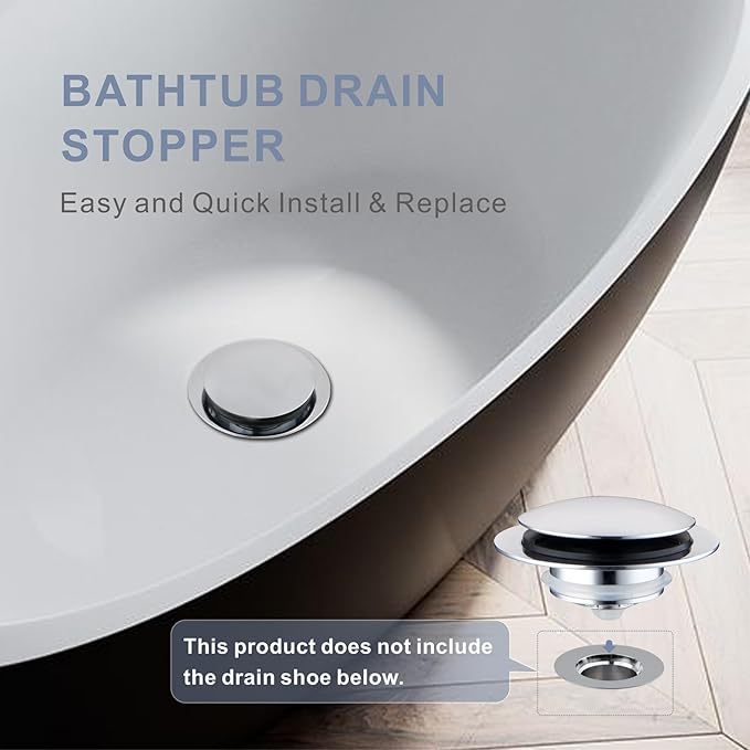 Chrome Plated Universal Tub Dain Stopper, Hidrop Pop Up Bath Drain Tip Toe Bathtub Drain Stopper,Conversion Kit Assembly, Replaces Lift and Turn, Tip-Toe and Trip Lever drains for Tub, EZ Install