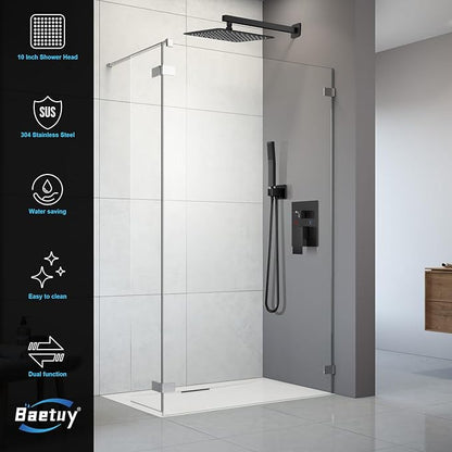 Black Shower Faucet Set, Rainfall Shower System with Square Shower Head and Handle Set, Wall Mounted Shower Fixtures, Shower Valve and Trim Kit 12 inch Matte Black