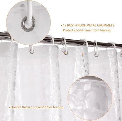 WELTRXE Extra Long Shower Curtain Liner, 72 x 78 Inch EVA Water Repellent Shower Curtain with 3 Magnets, Heavy Duty, No Smell, Chlorine Free Shower Liner for Shower Stall, Bathtubs, 12 Hooks