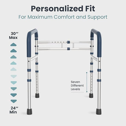 PELEGON Toilet Safety Rails (350 lb) - Adjustable Toilet Safety Frame & Rails, Toilet Safety Rail for Elderly Adults, Toilet Handles for Seniors, Toilet Bars for Elderly, Disabled & Handicap - Grey