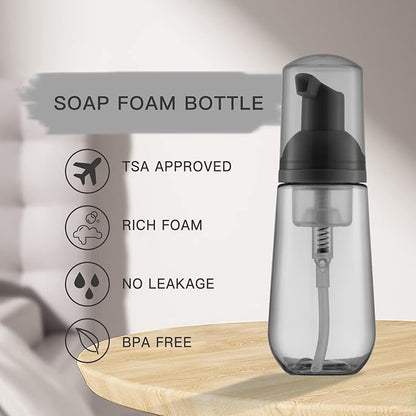Tekson Soap Foam Bottle, Empty Travel Foaming Lash Shampoo for Cleanser, Dispenser (60ml, 2 fl oz, Black)