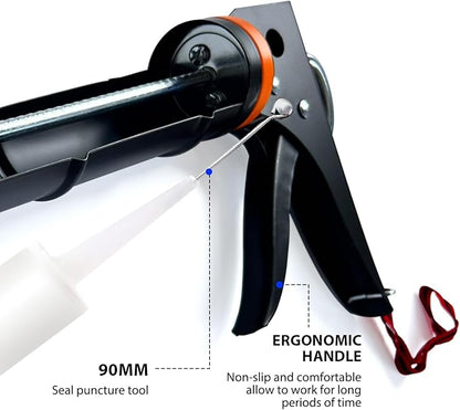 Caulk Gun Kit - Smooth Silicone Caulking Tools The Smarter Way to Seal & Repair! Professional Caulk Gun Set with Glide & Comfort Grip/Heavy-Duty Metal/Plastic for Flawless DIY