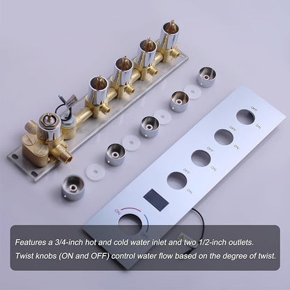 Full Body Shower System Chrome Tempreature Display Shower Faucet Set with 12 inch Ceiling Mount and 8 inch Wall Mount Shower Head, with Handheld Spray and 6 PCS Body Jet