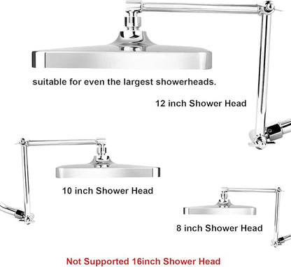 Shower Head Extension Arm, 16 Inch Solid Brass Adjustable Extender with Lock Joint, Height & Angle Adjustable Shower Arm for Rainfall or Fixed Shower Head, G1/2 Connector (Chrome)