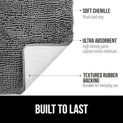 GORILLA GRIP Bath Rug Mat 30x20, Thick Soft Absorbent Chenille, Quick Dry Microfiber Mats, Rubber Backing Washable Shower Floor Rugs, Bathmat Runner, US Designed Bathroom Home Decor Accessories Grey