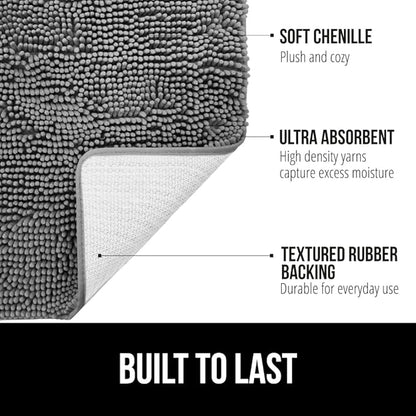 GORILLA GRIP Bath Rug Mat 42x24, Thick Soft Absorbent Chenille, Quick Dry Microfiber Mats, Rubber Backing Washable Shower Floor Rugs, Bathmat Runner, US Designed Bathroom Home Decor Accessories Grey