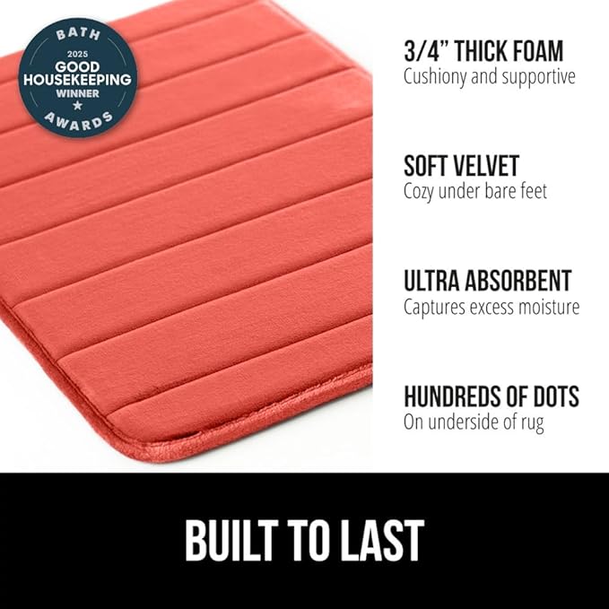 GORILLA GRIP Memory Foam Bath Mat, Soft Absorbent US Designed Bathroom Rug, Gripping Dots Machine Washable Bathmat, Cushioned Floor Mats, Shower Sink Rugs Room Décor Accessories, 36x24 Coral