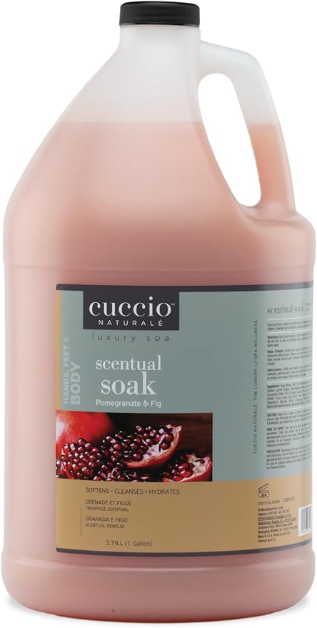 Cuccio Naturale Scentual Soak Pomegranate & Fig – 1 Gallon (128 oz) Manicure, Pedicure & Body Soak, Multi-Use Formula Softens, Hydrates & Cleanses Skin, Paraben-Free Professional Spa Size