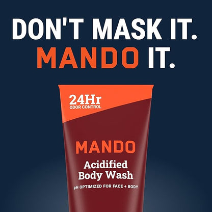 Mando Odor Shield Body Wash - 24 Hour Control - Removes Odor Better than Soap - SLS and Paraben Free, Skin Safe - 8.5 Ounce (Bourbon Leather)