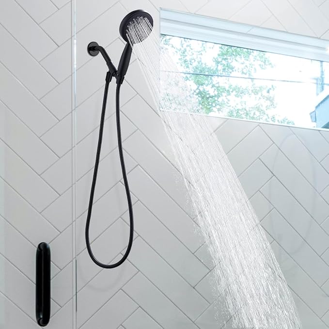 All Metal Hand Held Shower Head with 70 Inches Hose and Holder, Made with Stainless Steel and Brass, High Pressure Handheld Showerhead, Adjustable Bracket，Extra Long Flexible Hose (Matte Black)