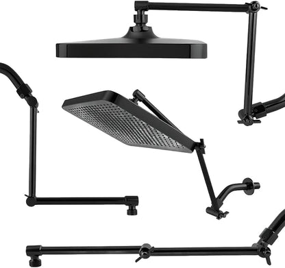 Shower Head Extension Arm, 16 Inch Solid Brass Adjustable Extender with Lock Joint, Height & Angle Adjustable Shower Arm for Rainfall or Fixed Shower Head, G1/2 Connector (Matt Black)