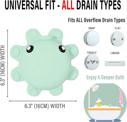 Bathtub Overflow Drain Cover Tub - Silicone Bathroom Overflow Drain Cover, Bath Tub Overflow Cover, Bathroom Spa Accessories, Adds Inches of Water for Deeper&Warmer Bath，Aqua Green