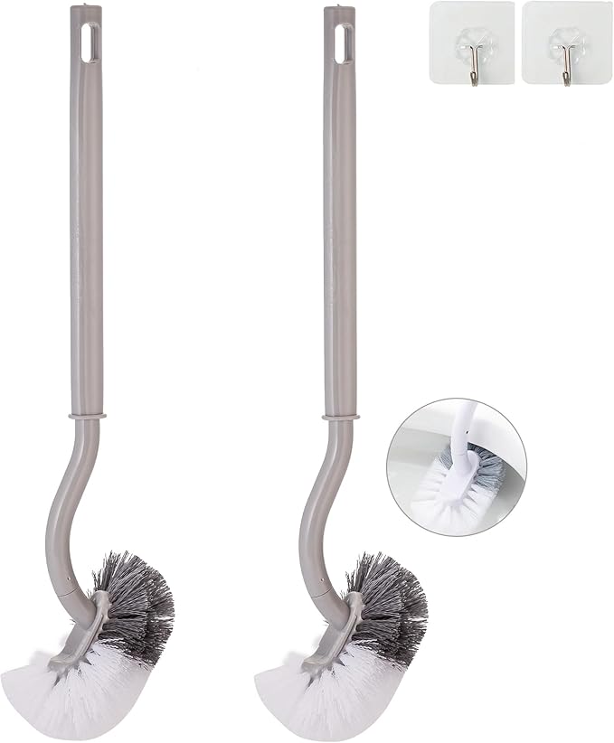 2 Pack Curved Toilet Bowl Brush Without Holder for Bathroom, Compact Toilet Brush Durable Under The Rim Household Deep Cleaning Brushes (Gray Toilet Brush Without Holder)