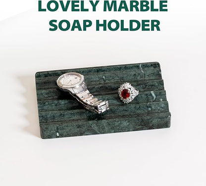 Soap Holder, Marble Soap Dish for Shower, Green Bar Soaps Holder with Water Ripple Design, Easy Cleaning Soaps Saver for Kitchen Sink，Bathroom, Executive Indian Natural Stone Soap Tray