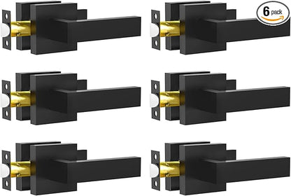 Passage Door Lever, 6 Pack Matte Black Interior Door Handles for Hallway and Closet, Heavy Duty Square Interior Keyless Door Handles Non-Locking Door Knobs for Right & Left Side Door