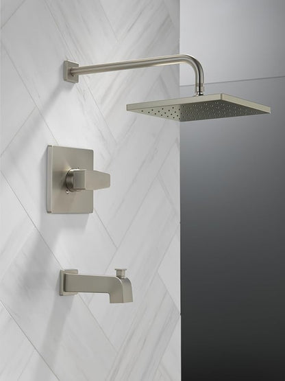 Delta Faucet Modern Raincan Square Single-Function Tub and Shower Trim Kit Brushed Nickel, Tub Faucet Set, Rainfall Shower Head, Spotshield Stainless T14468-SP-PP (Valve Not Included)