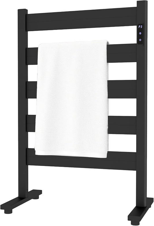 Towel Warmers for Bathroom, Space Aluminum Heated Towel Racks for Bathroom, with Built-in Timer&Temperature Adjustment, Freestanding Towel Heater,Matte Black,5 Bars