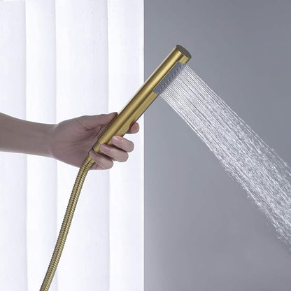 Freestanding Tub Filler Bathtub Faucet Brushed Gold Floor Mount Brass Bathroom Faucets with Hand Shower