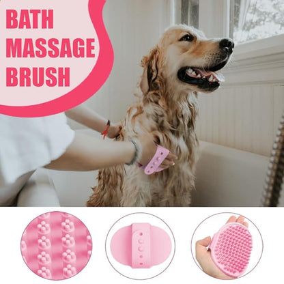 Dog Bath Brush Bathing Kit 5PCS - Pet Washing Brush, Dog Brush for Shorted Haired Dogs, Dog Scrubber for Bath, Scalp Scrubber Hair Bath Brush Set Pink