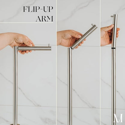 Marmolux Acc - Free Standing Toilet Paper Holder Stand Brushed Steel Finish 1pc - Storage for 4 Rolls of Toilet Tissue SUS 304 Stainless Steel Bathroom - Toilet Holder