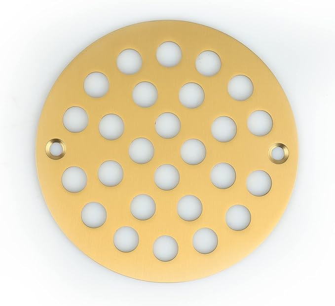 4 Inch Screw-in Round Shower Drain Cover Replacement Floor Drainer with Screws (Brushed Golden)