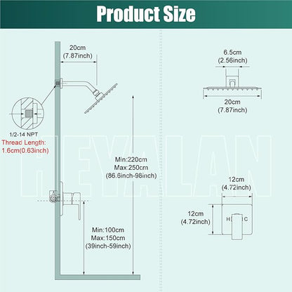 Heyalan 8 Inch Shower Head and Handle Set Square Shower Faucet Set Bathroom Rainfall Shower System Stainless Steel Showerhead Single Function Shower Trim Kit,Female Thread Valve,Brushed Nickel
