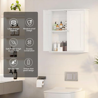 22x23 Bathroom Wall Cabinet,Medicine Cabinet for Bathroom Cabinet Wall Mounted,Over The Toilet Storage Cabinet with 2 Door,Surface Mount Medicine Cabinet for Laundry Room/Restroom,White