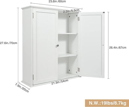 Wall Mount Bathroom Storage Cabinet, White Bathroom Cabinet with Doors and Adjustable Shelves, Wall Cabinet for Bathroom Above Toilet, Medicine Cabinet Wall Mounted, Wood