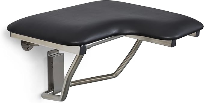 28" x 22.5" Black Padded Cushion Wall Mount Folding Left-Handed Transfer Bench Shower Seat, ADA Compliant