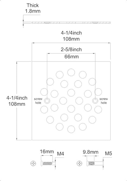 4-1/4 Inch Screw-in Square Floor Drain Cover Replacement Shower Grates with Screws (Oil Rubbed Bronze)