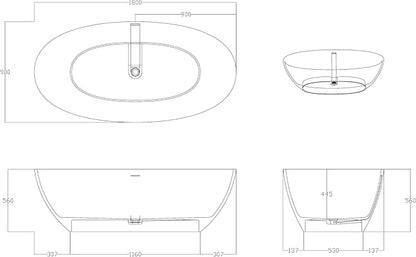 Stone Resin Freestanding Bathtub 71", Elegant Oval Shape Soaking Tub, Solid Surface Stand Alone Bathtub with Drain & Integrated Slotted Overflow Transparent Sepia AMFS303-1800 SEPIA