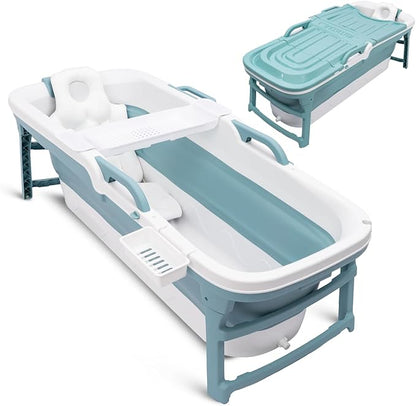 SereneLife 59" Portable Bathtub for Adults – Large Foldable Freestanding Bath Tub for Hot Spa, collapsible for Cold Plunge Ice Bath, Indoor/Outdoor, Pet & Family Use, Complete Set