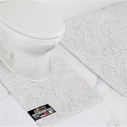 GORILLA GRIP Bathroom Rug Sets, Soft Chenille 2 Piece Area Rugs Set, Toilet Base Mat and 30x20 Carpet, Absorbent Microfiber Washable Mats Dry Quickly, Home Décor and Bath Room Accessories, White