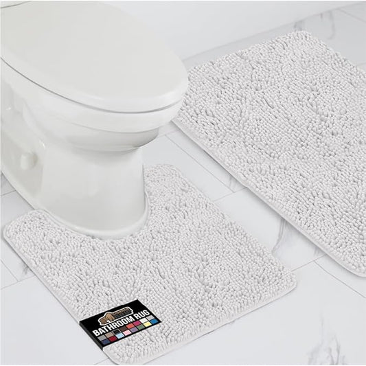 GORILLA GRIP Bathroom Rug Sets, Soft Chenille 2 Piece Area Rugs Set, Toilet Base Mat and 30x20 Carpet, Absorbent Microfiber Washable Mats Dry Quickly, Home Décor and Bath Room Accessories, White