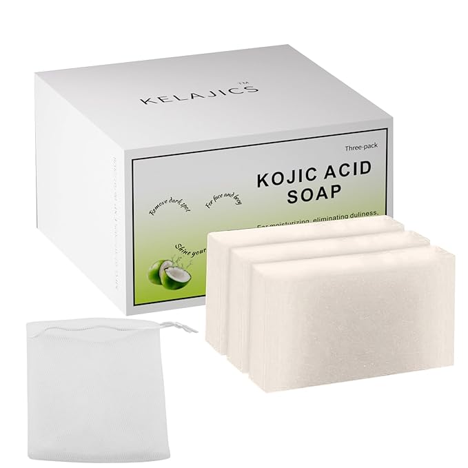 Kojic Acid Soap Bars with Retinol, Collagen, Vitamin C, Fresh Coconut Scent for Face and Body, Moisturizes, Smooth and Evenly Radiant (3 Pack)