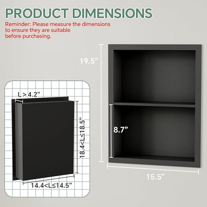 Stainless Steel Recessed Medicine Cabinet 14''*18'', Rust-Proof Metal Wall Niche, in Wall Shower Niche Shelf Insert Replacement, Recessed Medicine Cabinets for Drywall, Bathroom Storage, Black