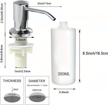 Soap Dispenser for Kitchen Sink,Stainless Steel Built in Soap Dispenser Countertop Pump Head,Dish Soap Hand Lotion Dispenser with Refillable 13.5OZ Bottle