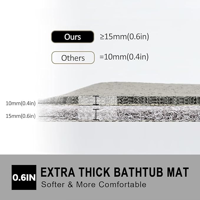 Nonslip Bathtub Mat, Anti Slip Bath Mat 0.6" Extra Thick, Quick Dry Bath Tub Anti Slip Shower Mat, Loofah Non-Slip Bath Mat for Tub Bathroom Pool Kitchen Entryway Home Hotel(Light Gray 24x24)