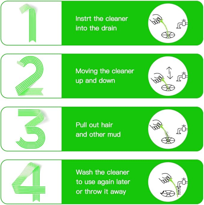 5 in 1 Compatible for Drain Snake Hair Drain with 5 Packs Drain Auger Clog Remover Cleaning Tool (Green)