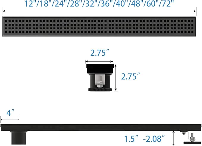 Offset Linear Shower Drain, Matte Black Shower Drain 36 inch with Removable Grate Cover, Brushed 304 Stainless Steel Side Outlet Black Shower Floor Drain with Hair Catcher and Leveling Feet