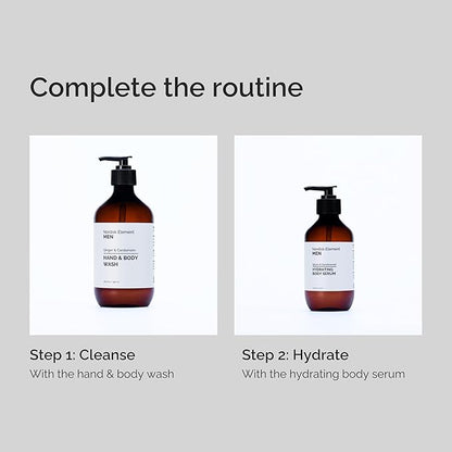 Nordisk Element Men Body Serum with Antioxidants & Nordic Botanicals | Deep Hydration & Skin Barrier Repair | Hyaluronic Acid Body Serum | Paraben & Phthalate Free | Spices & Sandalwood 9.13 Fl Oz