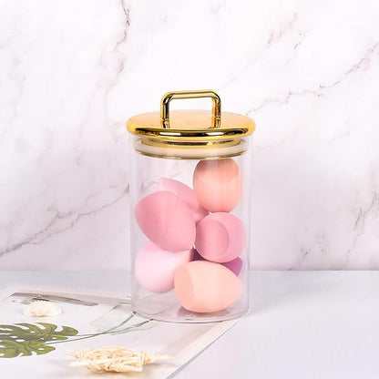 2 Pack 24 oz Medium Acrylic Storage Apothecary Jar with Gold Airtight Lid | Bathroom Vanity Organizer Containers | Ideal Decorative Canisters for Shells, Bath Salt, Grains, Cotton Ball, Flossers