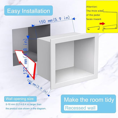 Recessed Wall Soap Holder，Foot Rest for Shower Niche,Perfect for Shaving Legs and Storage,Stainless Steel 304, Matte White, 5.9 x 4.8 x 3.9 in