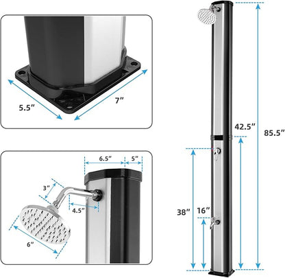 Giantex 7.2 FT 10 Gallon 2-Section Solar-Heated Outdoor Shower, Pool Shower W/Free-Rotating Shower Head, Foot Tap Spigot, Faucet, Temperature and Pressure Adjustment for Backyard, Garden, Beach Spa