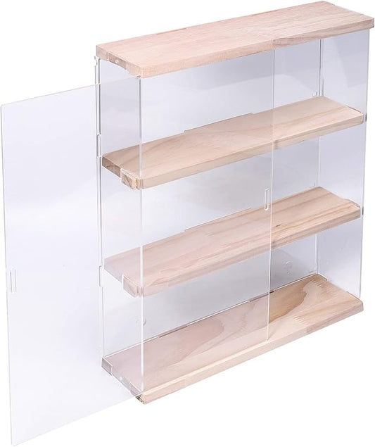 Choowin 3 Layer Wall Shelf Clear Acrylic Display Case for Collectibles, Mini Figures, Pop Mart, Labubu, Sonny Angel, Smiski - Assemble Dustproof Acrylic Display Box with Sliding Door (Wood)