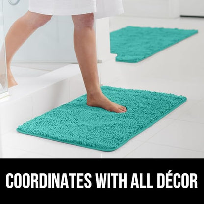GORILLA GRIP Bath Rug Mat, Soft Absorbent Chenille, Quick Dry Microfiber Mats, Rubber Backing Washable Shower Floor Rugs, Bathmat Runner, US Designed Bathroom Home Decor Accessories 24x17, Turquoise