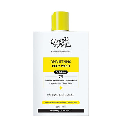 Chemist at Play Brightening Body Wash|Glowing Skin Vitamin C Bodywash | Helps to Reduce Fades Dark Spots, Evens out Skin Tone | Alpha Arbutin| 30X Vitamin C with Camu Camu |For Women & Men | 8 Fl oz