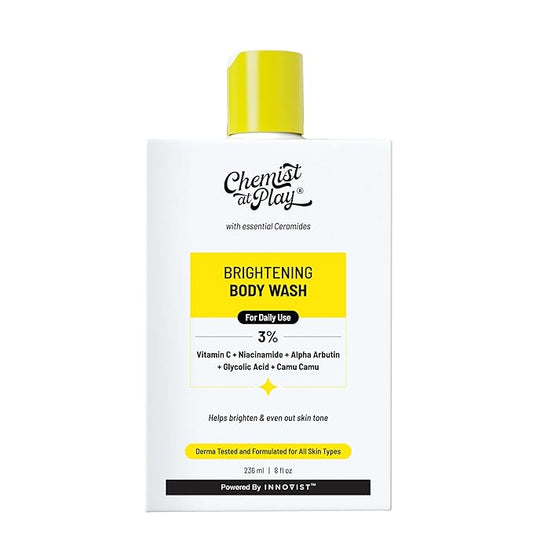 Chemist at Play Brightening Body Wash|Glowing Skin Vitamin C Bodywash | Helps to Reduce Fades Dark Spots, Evens out Skin Tone | Alpha Arbutin| 30X Vitamin C with Camu Camu |For Women & Men | 8 Fl oz