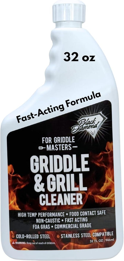 Black Diamond Stoneworks Griddle & Grill Cleaner – Flat Top Griddle Cleaner, Non-Caustic, Food-Contact Safe, Unscented, Residue-Free, Stainless & Cold-Rolled Steel, 32 fl oz (32)